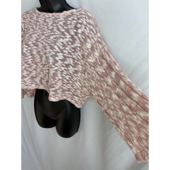 The Mogan Batwing Flare Sleeve Crop Knit Sweater Size L Pink White Fall Summer - Picture 5 of 10